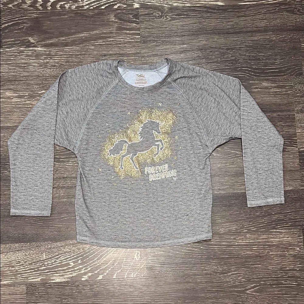 Girls long sleeve shirt Justice brand with sparkly unicorn outline size 8